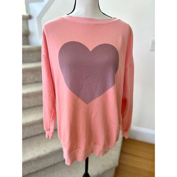 Wildfox Peach Pink Oversize Heart Front Long Sleeve Sweatshirt - Picture 1 of 5